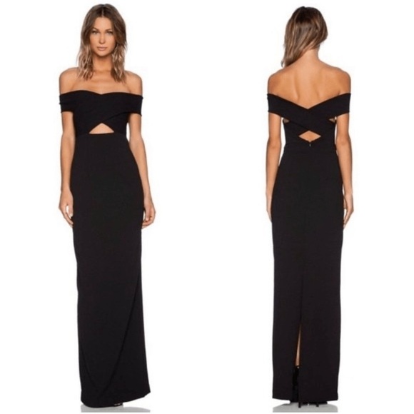 Solace London Dress Size 0 Womens Black Cara Maxi Stretch Off Shoulder Sheath
